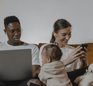 Family using technology