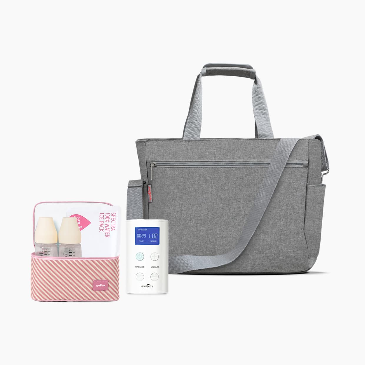 9 Plus Portable Rechargeable Breast Pump with Grey Tote and Pink Cooler Kit