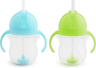 Any Angle Sippy Cups for Toddlers, Spill Proof Weighted Straw Cup with Transition Handles for Babies 6 Months and Up, 2 Pack, Blue/Green