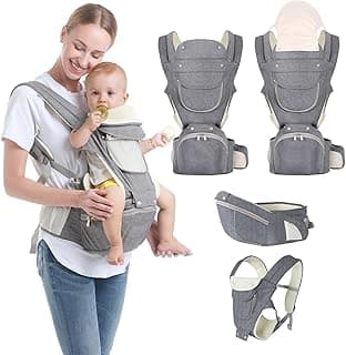 Baby Carrier, 6-in-1 Newborn to Toddler Carrier(7-50lbs), Front & Back Carrier with Detachable Hip Seat, Soft & Adjustable, All Seasons, Ideal for Mom & Dad, Perfect for Shopping & Travel - Grey