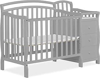 Casco 3-in-1 Mini Convertible Baby Crib & Changer with Storage, Pebble Grey, Pinewood, GreenGuard Gold & JPMA, 1” Mattress Pad, 3 Levels, Converts to Mini Day & Twin-Size Bed (Add On Rail)