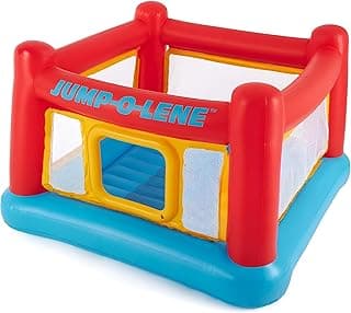 Intex Inflatable Jump-O-Lene Trampoline Bounce House with Crawl-Thru Door & Net - Indoor & Outdoor Backyard Blow-Up Bouncy Playhouse for Kids Ages 3-6