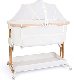 Baby Bassinet Bedside Sleeper 2 in 1 with Wheels, Arms Reach Co Sleeper Breathable All Mesh with Mattress, Incline Option, 5 Adjustable Heights for Newborn to 6 Months Infant