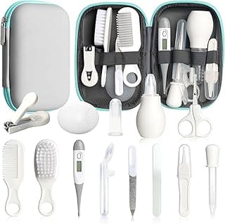 Baby Healthcare and Grooming Kit, 14 in 1 Baby Safety Set Newborn Nursery Health Care Set with Hair Brush Scale Nail Clippers for Baby Girls Boys (14 Kits Grey White)