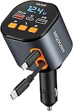 Retractable Car Charger 5 In 1 Fast Car Phone Charger 90W Bluetooth FM Transmitter Handsfree Call With 2 Retractable Cables And USB Ports (Black)