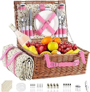 Picnic Basket for 4 Persons Willow Weaving Picnic Set