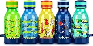 WaterWeek 14 oz Refillable Tritan Plastic Water Bottles - Includes 5 Leak Proof Bottles and Fridge Tray - Ideal for School, Travel, and Home Use